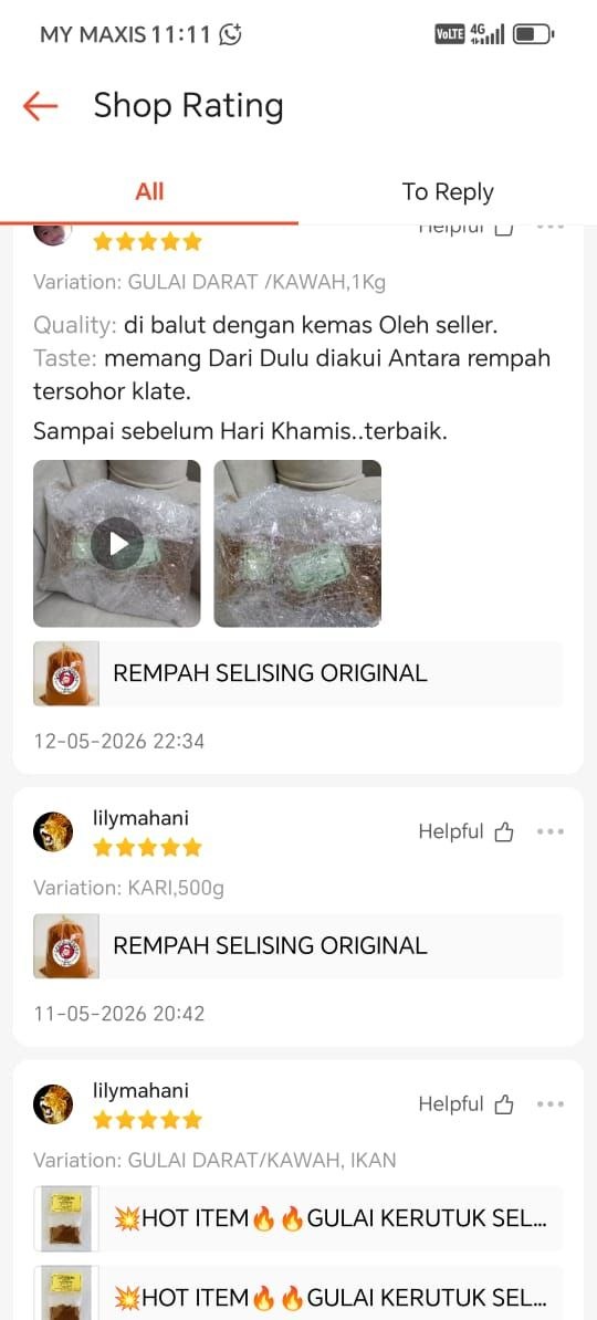 Tangkap layar testimoni pelanggan Rempah Selising 5