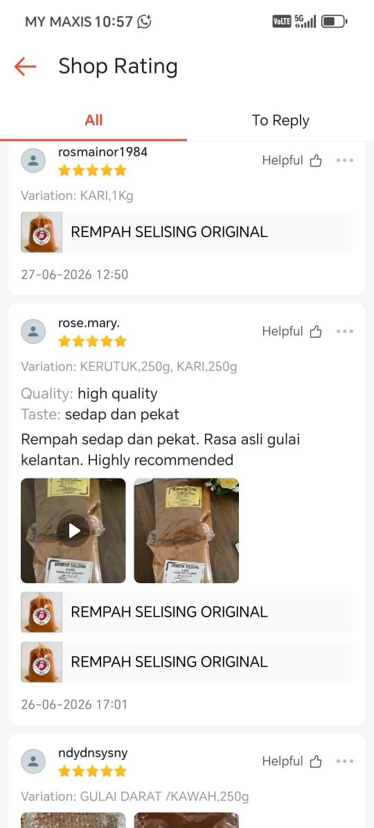 Tangkap layar testimoni pelanggan Rempah Selising 4